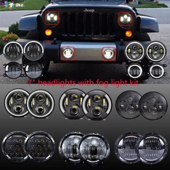 

2pcs7inch LED Headlight Bulb Angle Eye DRL Car Led Driving Light with foglight ForJeep Wrangler Land Rover Defender 4x4 off-road