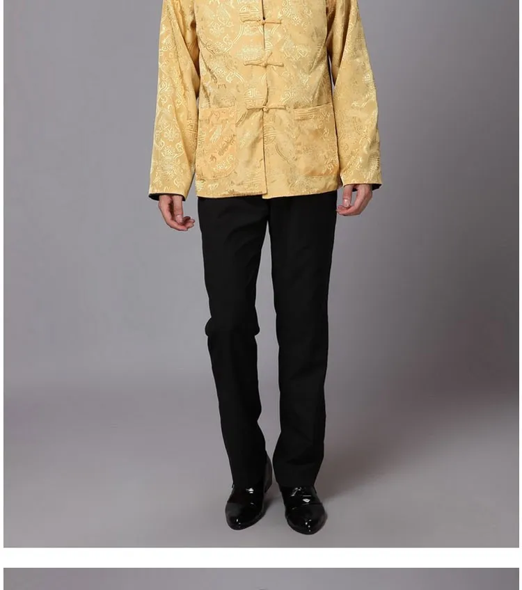 Umorden с длинным рукавом двусторонний Традиционный китайский костюм Тан костюм топ весна Для мужчин шелк куртка-пальто с вышивкой для Для