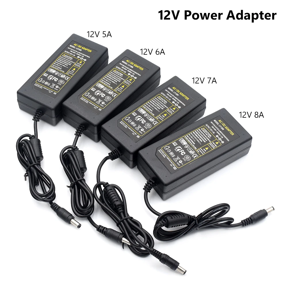 

TSLEEN AC DC Power Supply 12V 5V Adapter Charger Transformer 5A 6A 7A 8A For LED Strip Light CCTV Power Supply Adapter No Cord