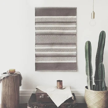 

100% Cotton Handmade Woven Area Rug Bohemia Striped Rug Mat Durable Machine Washable Carpet for Livingroom Bedroom Floor,Brown