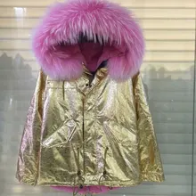 Элегантная Золотая кожаная женская куртка с мехом разных цветов, итальянская Брендовая женская теплая куртка из искусственного меха
