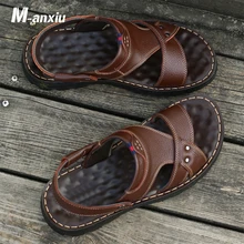 M-anxiu/ г. Летние мужские сандалии из натуральной коровьей кожи с подошвой из искусственной кожи Модные Нескользящие дышащие повседневные пляжные летние сандалии с открытым носком