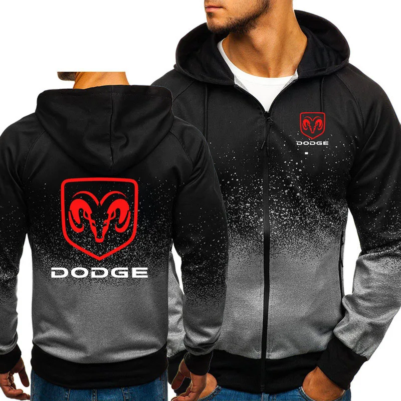 

Hoodies Men Dodge Car Logo Print Casual HipHop Harajuku Gradient color Hooded Fleece Mens Sweatshirts zipper Jacket Man Clothing