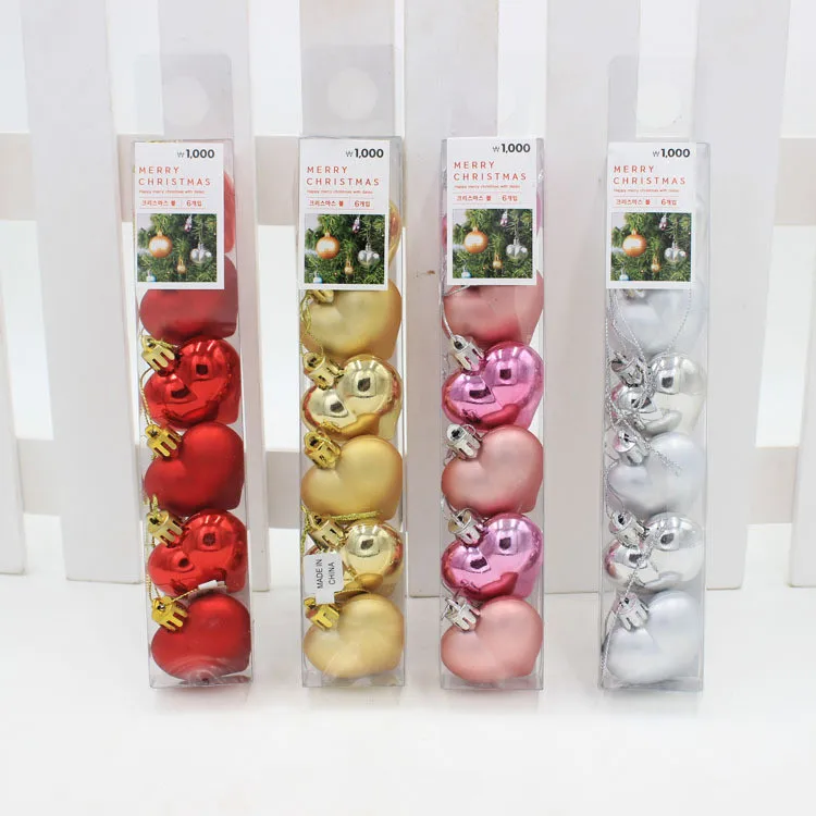 

2018 Natal 6PCS/Pack Heart Christmas Pendant Christmas Tree Decoration Drop Ornaments Christmas Decorations For Home