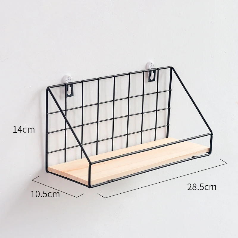 Кухонный настенный дисплей декор в общежитии плавающая подставка блок полка для хранения на стене домашний Железный контейнер для хранения Подвесной деревянный спальня - Цвет: Black S