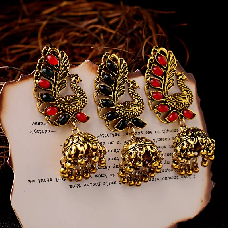 OIQUEI цыганские индийские Jhumka ювелирные изделия Богемия этнические золотые металлические в форме птиц Большие колокольчики Висячие серьги для женщин pendientes Mujer