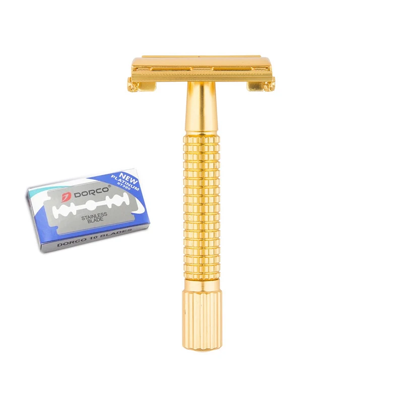 

1 Razor +10 Blades WEISHI Men's Traditional Double Edge Safety Razor Manual Shaver K Gold Razors #9306A