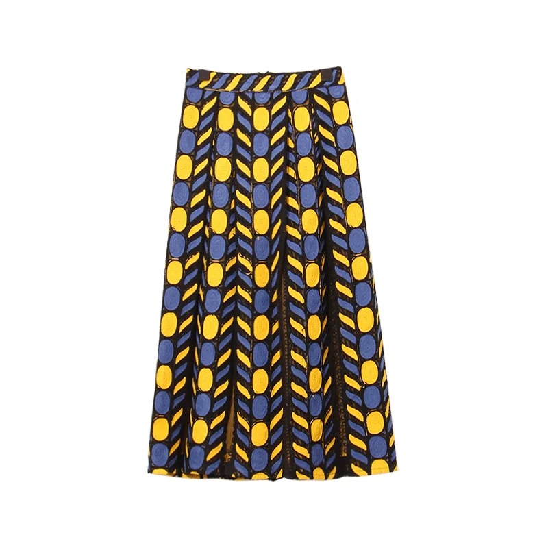 [To Gladself] Women 2018 Fashion Casual Yellow Blue Geometric Color Block High Quality Mesh Patchwork A Line Midi Skirt | Женская одежда