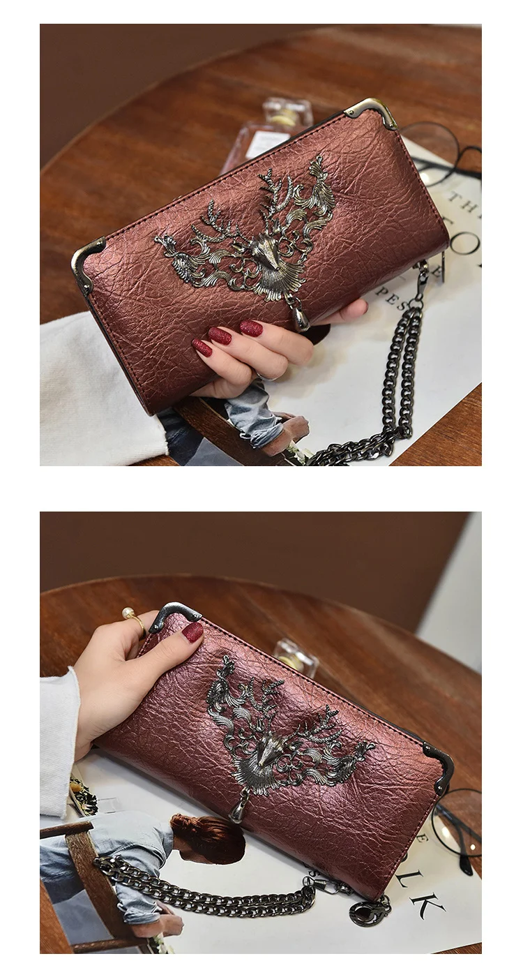 new European and American tide metal deer head wallet female long multi-card student zipper handkerchief coin purse 064