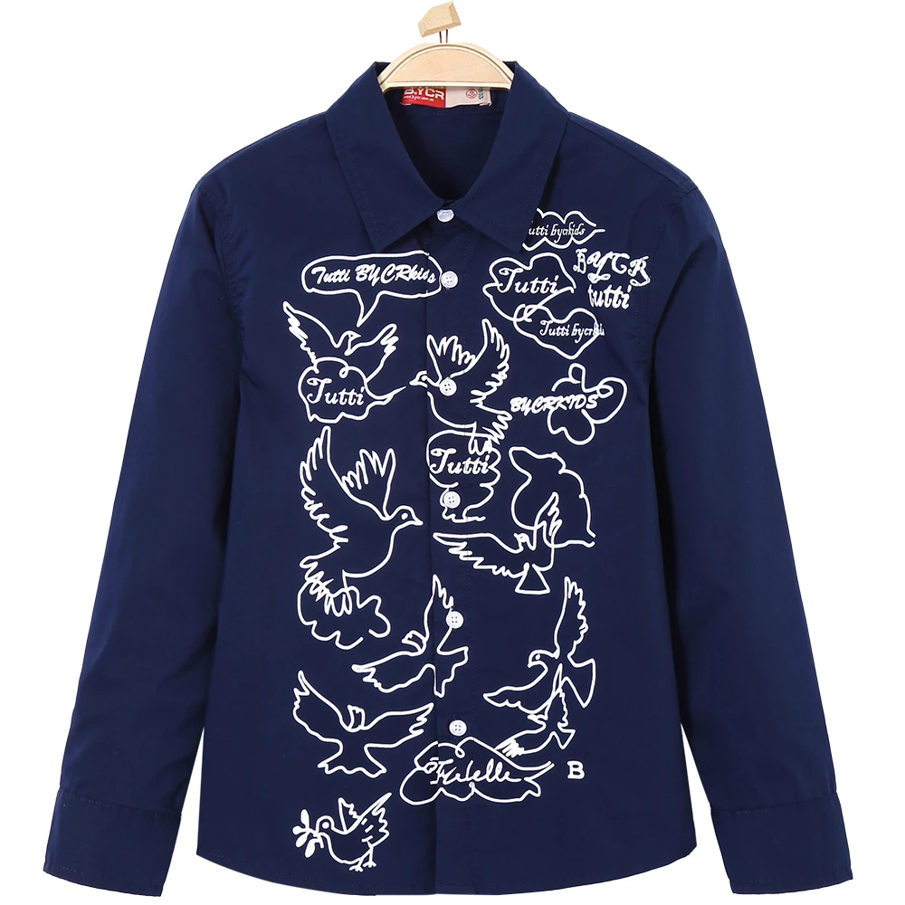 

Bird Pattern Sticker Animal Printed Men Autumn Shirts for Boys Turn-dowm Collar Casual Spring Cotton Blouse Girls Kids Children