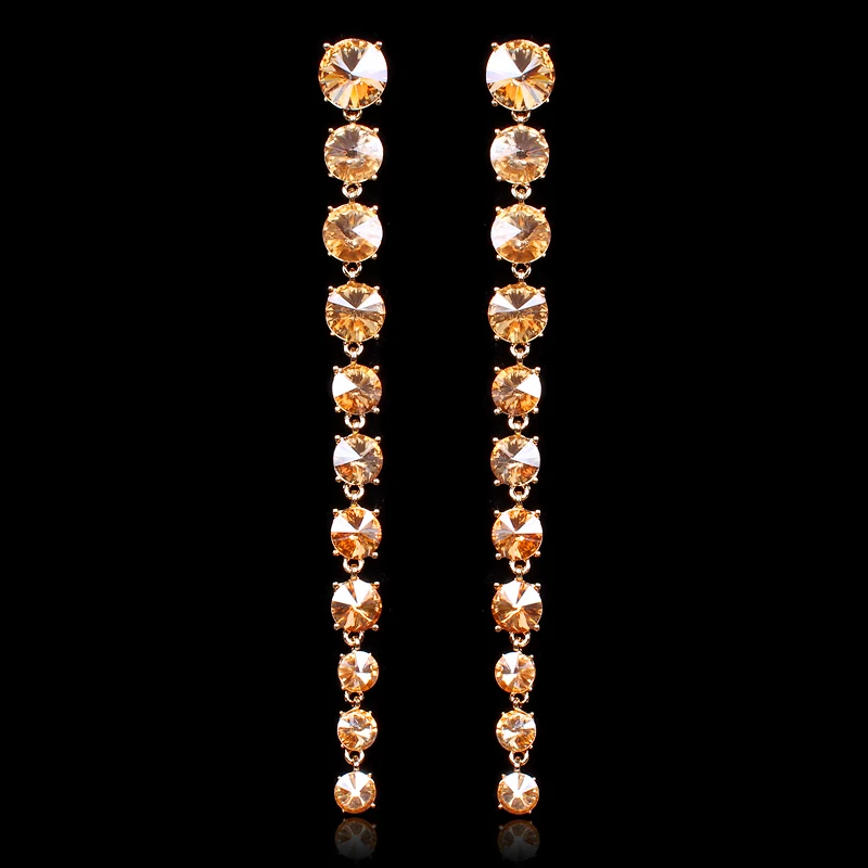 Fashion Dangle Brincos Hanging Long Drop Earrings Crystal Party Wedding Bridal Ear Jewelry Gold Color Bijoux Earings for Women | Украшения