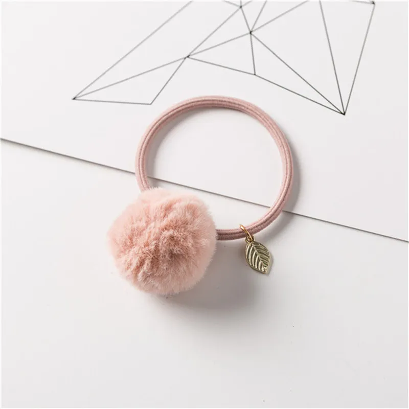 Girls Elastic Hair Bands Fur Ball Colorful Hair Rope Rings Rubber Bands Ponytail Holder Headwear Hair Gum Hair Accessories