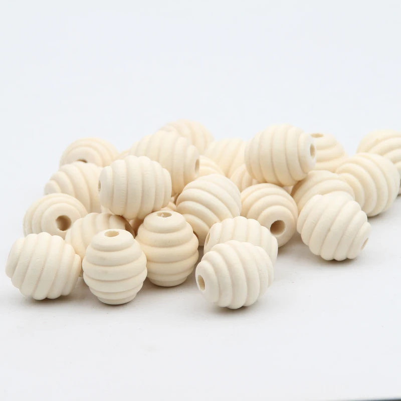 

50pcs Wooden Beads Unfinished Natural Egg Stripe Style Diy Pacifier Clip Wood Qrganic Baby Smooth Teether Bead