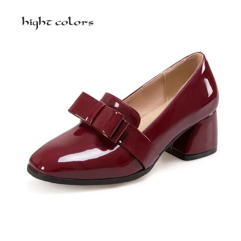 

Brand Patent Leather Platform Ladies Pumps Square Heels High Heels Wine Red Black Yellow Party Handmade Sexy Shoes Women HC21