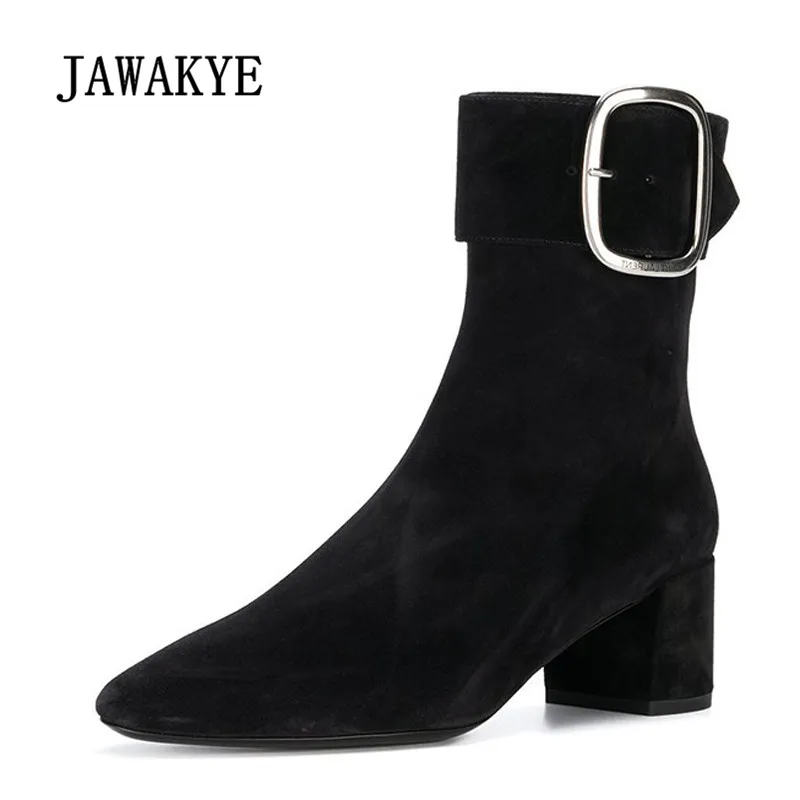 

2019 Newest Ankle Boots Woman Pointed Toe Silver Buckle Decor High Heel Boots For Women Martin Boots