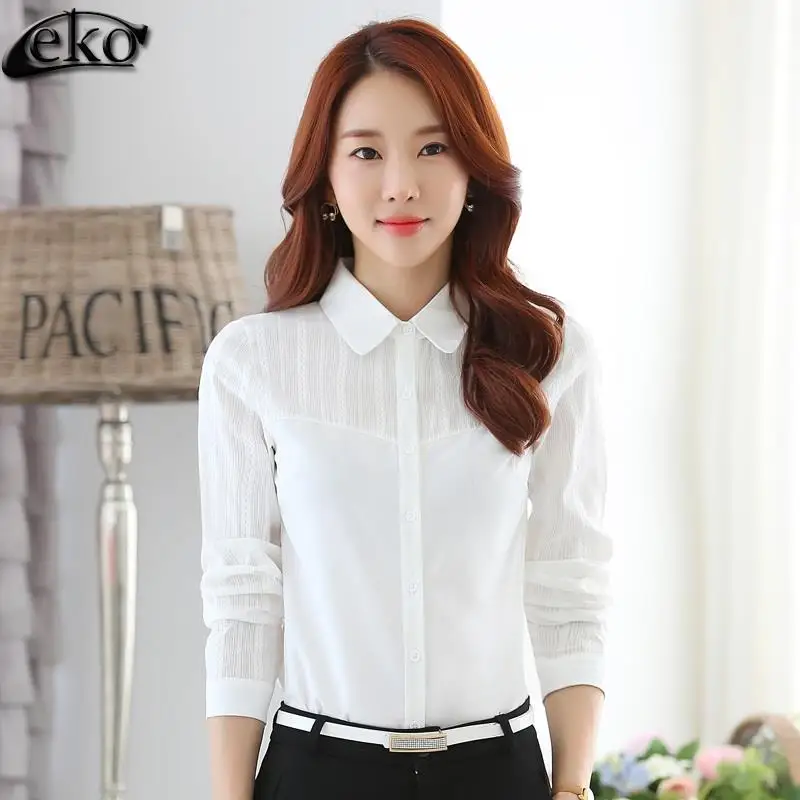 2016 Autumn Blue White Lace Blouses Women Clothing Korean