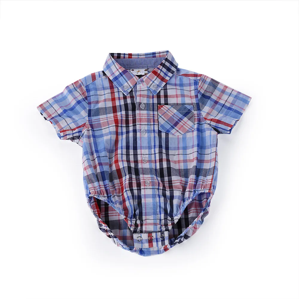 Famuka/качественный Летний комбинезон для маленьких мальчиков; клетчатые рубашки; Детские распашонки; Детский комбинезон из органического хлопка; Детский комбинезон