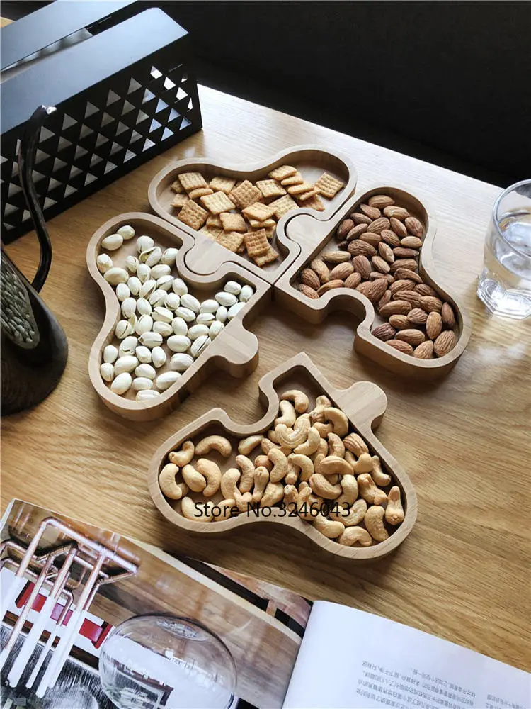 

Creative puzzle dried fruit plate Japanese modern tea table melon fruit snack tray restaurant storage tray solid wood plate