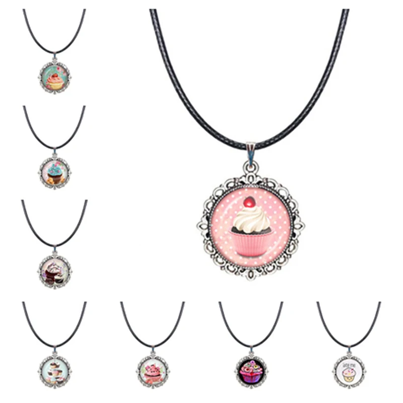 

Charm Choker Necklace Cute Cupcake Pendant Small Iced Cakes Jewelry Sweet Dessert Photo Collar Necklace Gift for Baker