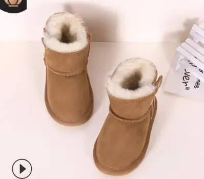 Кожаные зимние ботинки для маленьких девочек; зимние теплые Нескользящие ботильоны для маленьких мальчиков; обувь для малышей; размер 21-27 - Цвет: CHEUNTS