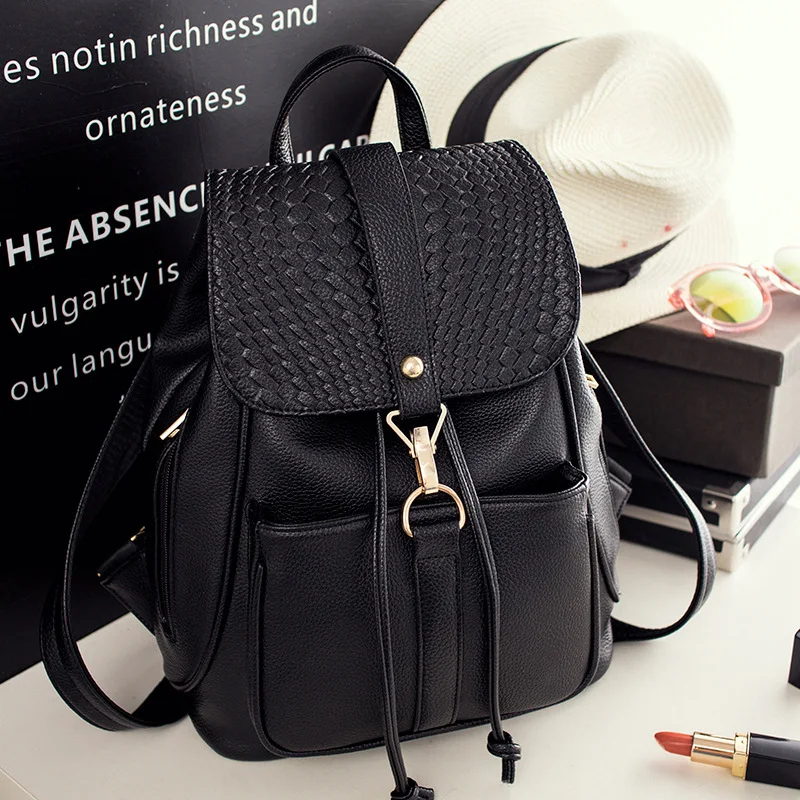 2018 New Women Back Bag PU Leather Preppy Backpacks For Teenage Girls Lady School Bags Black ...