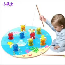 Деревянный Веселая Рыбалка набор для Для детей Магнитные пазлы Раннее Образование игры Intelligence игрушки Рождественский подарок