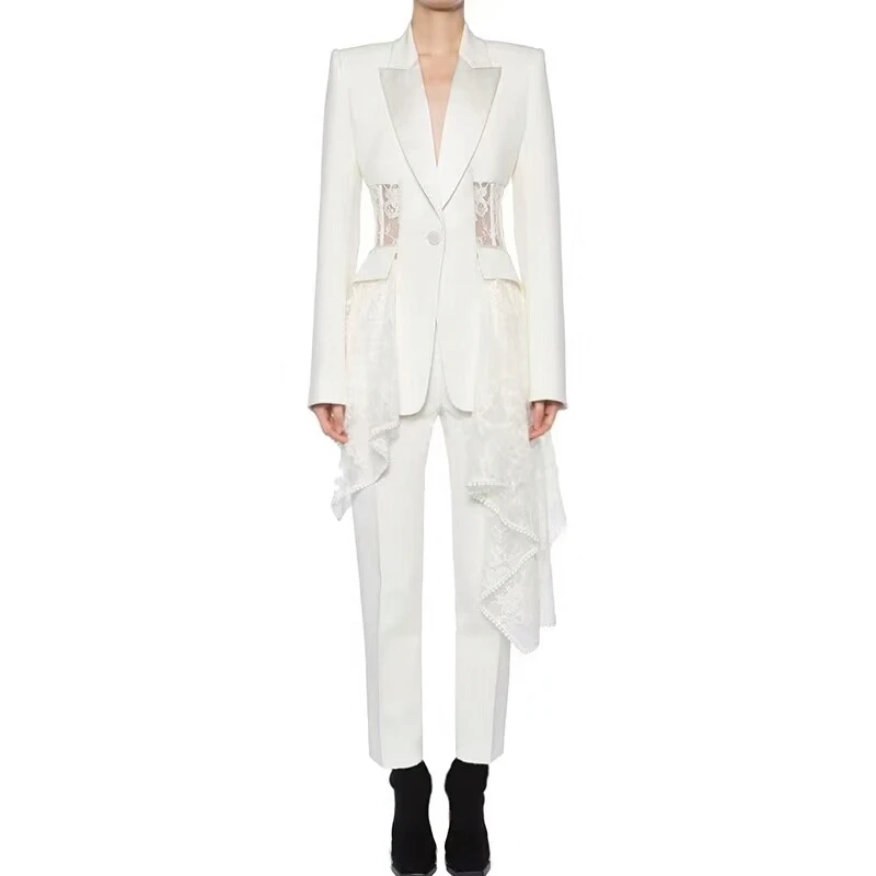 A Giacca Del Rappezzatura Abbigliamento Femminile Grandi Asimmetrico Oxant Trasporto Blazer Cappotti Vita Delle 2019 Della Di white Scava Blazer Autunno Alta Sportiva Merletto Sexy Fuori Dimensioni Donne Black zdxgYtYq