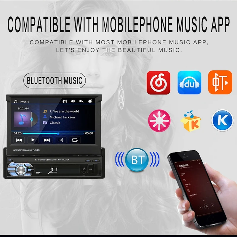 Discount 1DIN Android 9.1 Retractable Car Multimedia Player Autoradio Car Radio GPS Navigation MP5 Player Mirror Link Bluetooth AM/FM/RDS 5