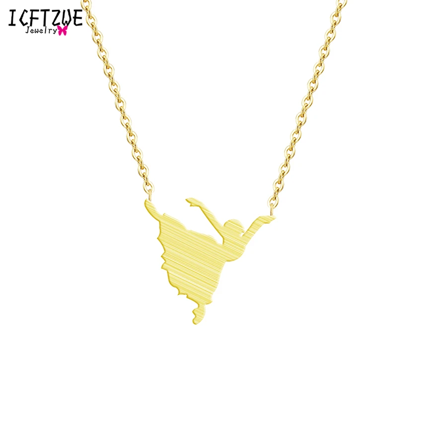 

ICFTZWE Unique Dancer Ballet Bailarina Necklace Gold Colour Silver Chain Women Necklace Kettingen Voor Vrouwen Choker Party Gift