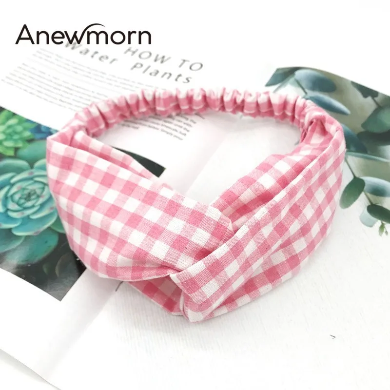 

Anewmorn New Women Cotton Plaid Hairband Girl Fashion Headband Face-wash Use Face Cloth Lady Hair Headwear