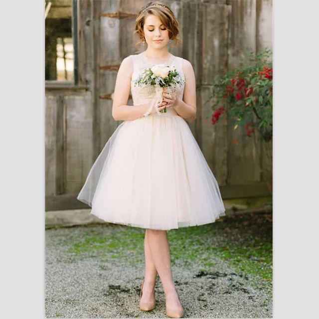 2015 new white lace short wedding dresses nice knee length beach