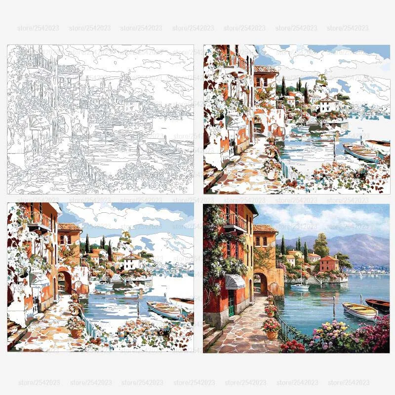 RUOPOTY Frame Venice Resorts Seascape DIY Painting By Numbers Handpainted Oil Painting Home Wall Decor Artwork 40x50cm Wall Arts