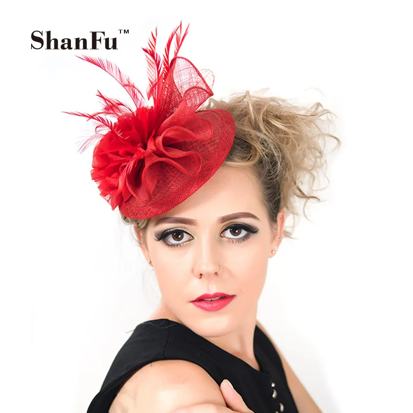 Дешево Shanfu Для женщин маленький Pillbox Hat Перо fascinators шифон цветок оголовье с вуалью Женские аксессуары для волос для weddingtea partyc02062