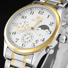 MEGIR Новый Стиль Кварцевые Мужчины Moon Phase Часы Хронограф Роскошные Мужчины Top Brand Военный Спортивные Часы Relogio Masculino