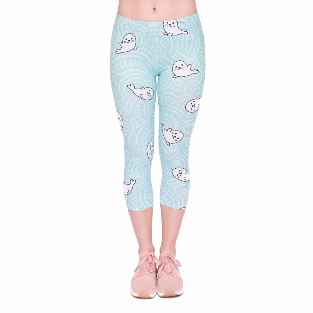 

Summer Hot Sales Women Capri Leggings Little Sea Lion Printing Sexy Mid-Calf 3/4 Fitness Movement Leggins Capri Pants