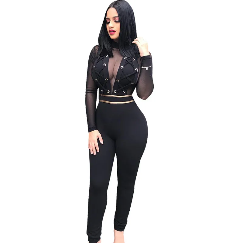 black long sleeve bodycon jumpsuit