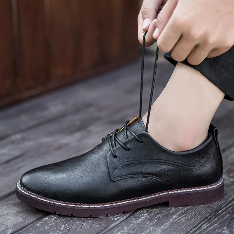 

New Fashion 2018 Spring Autumn Casual PU Shoes Man Breathable Business Simple Light Comfortable Shoes Size 39-44 Black Yellow 2