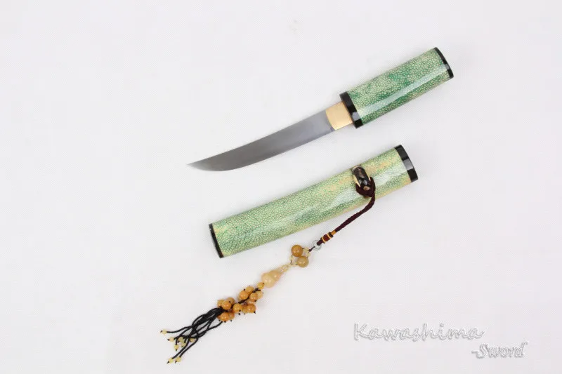 Ручной работы меч самурая японский Танто сложенное стальное лезвие деревянные ножны с настоящей остроты кожи готовый нож