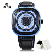 2017 Оригинал Sport Casual Megir Кварцевые Часы Площадь Большой Циферблат Хронограф Мужчины Часы Водонепроницаемый Календарь Relogio Masculino