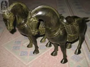 

Marked Enamel Gilt ship 2PCS Bronzes Dynastie Qianlong 1842 Horse Statue wholesale Bronze Arts outlets