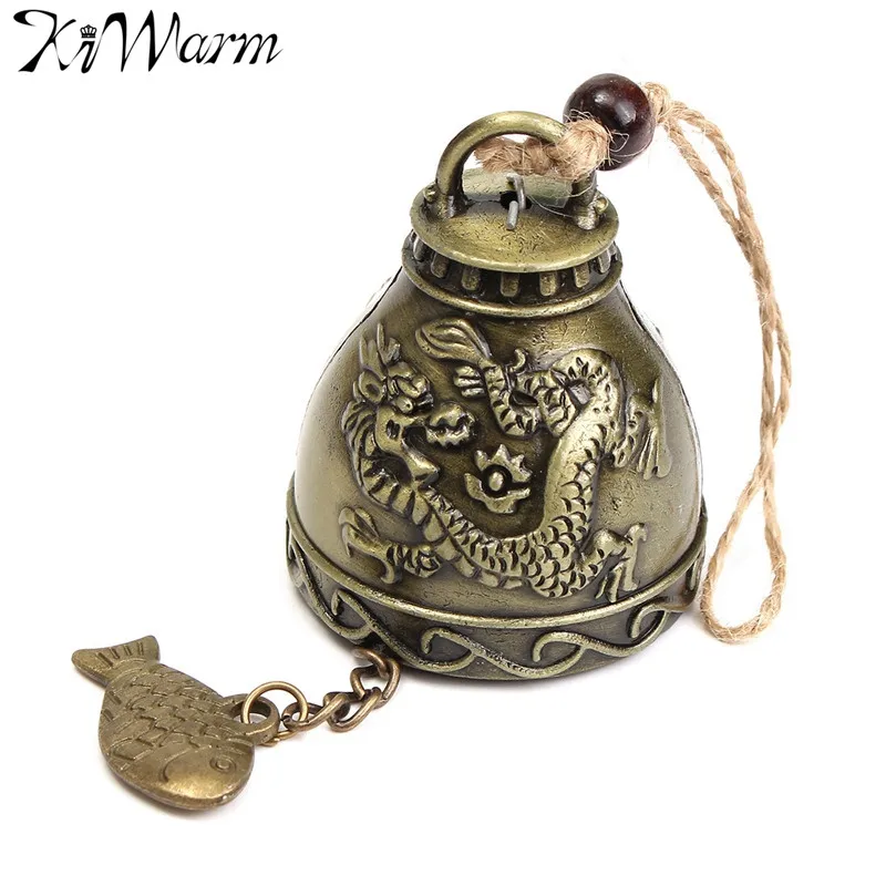 

KiWarm Zinc Alloy Dragons Wind Chime Ornament Feng Shui Blessing Bell Lucky Fortune Gift Home Car Hanging Decor Crafts 23x4.5cm