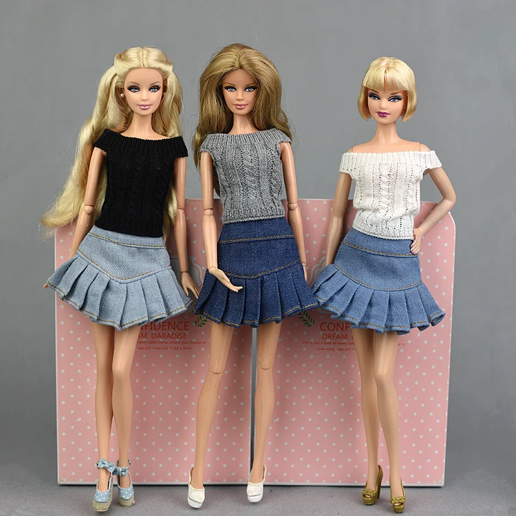 Синие джинсы короткая юбка и вязаный свитер Topshop трикотажная верхняя одежда для 1/6 BJD Xinyi Barbie Blythe FR ST Doll