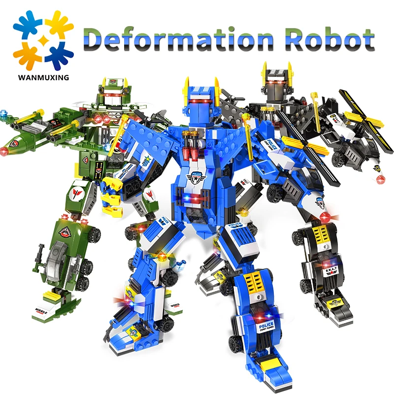

WANMUXING City Police Series Building Blocks 6 in1 Toys For Kids Gifts Technic Sreies Transformer Robot Military DIY Bricks