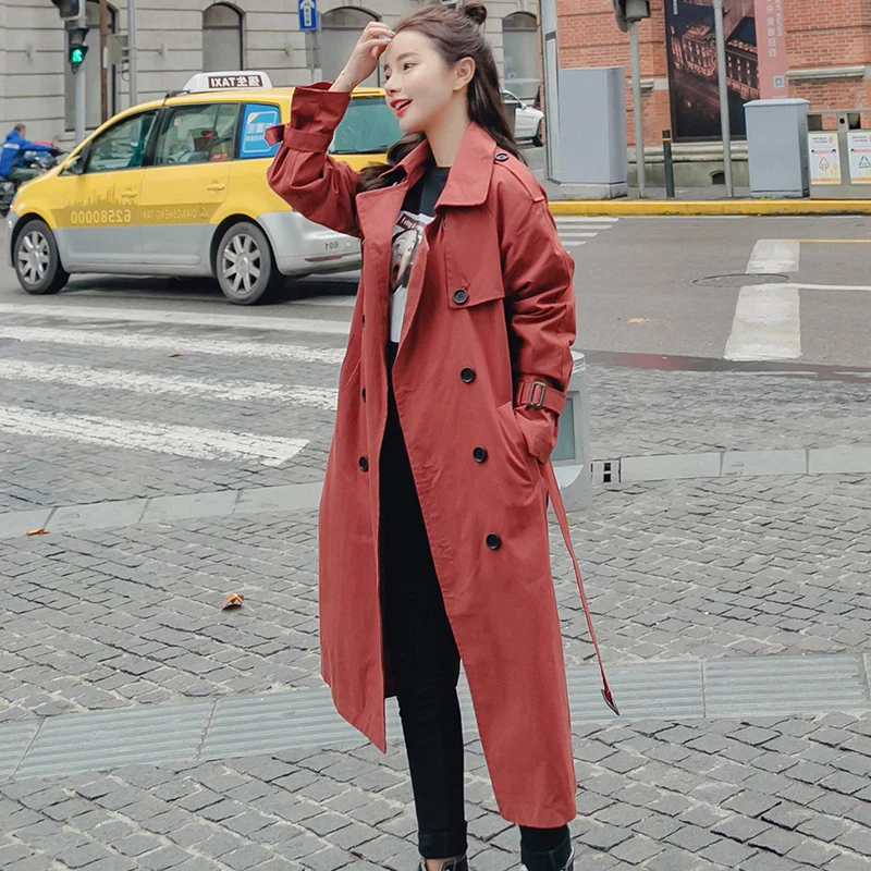 

2019 spring new style long section ladies spring and autumn leisure long section Over the knee loose windbreaker coat