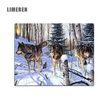 

In The Jungle Wolves on the snow DIY Painting By Numbers Winter Wolves Tableau Decoration Coloring By Numbers