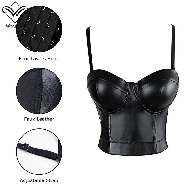 Wechery Women Leather Bra Tops Gothic Push Up Bra Corsage Sexy lingerie Corset Hot Fashion Party Bra Club tops Wear Plus Size 5 Wechery Women Leather Bra Tops Gothic Push Up Bra Corsage Sexy lingerie Corset Hot Fashion Party Bra Club tops Wear Plus Size 5