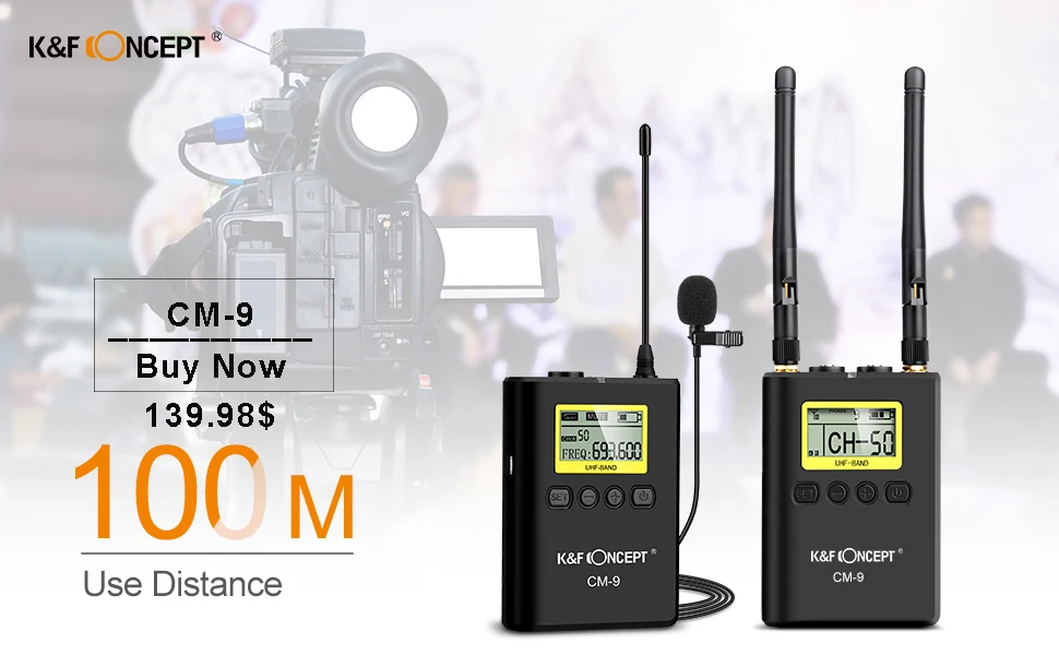 K& F концепция CM-10 UHF 100M Профессиональный беспроводной микрофон система приемник+ 2 передатчика для DSLR камеры видеокамеры