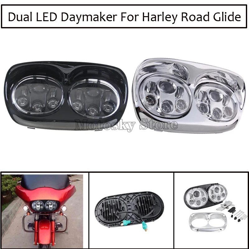 5.75 inch LED Dual Projector Headlight For Harley Road Glide 2004-2013 90W Motorcycle Hi/Lo halo ring |
