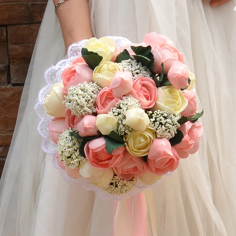 Artificial Silk Flowers Bouquet Foam Roses Wedding Bouquet Bridal