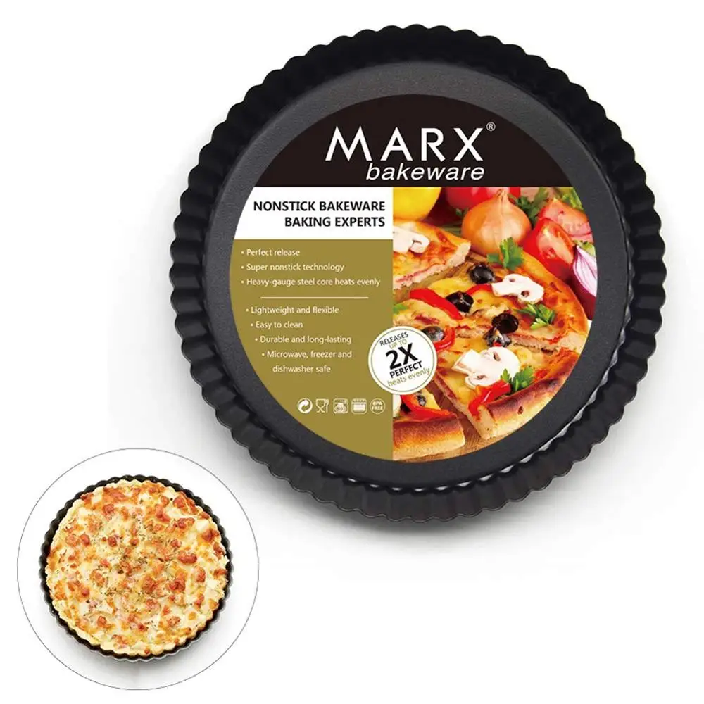 

Durable Nonstick Carbon Steel Removable Base Round Fluted Tray - 9 Inch Deep Dish Grill Pan for Cooking, Baking, Grilling